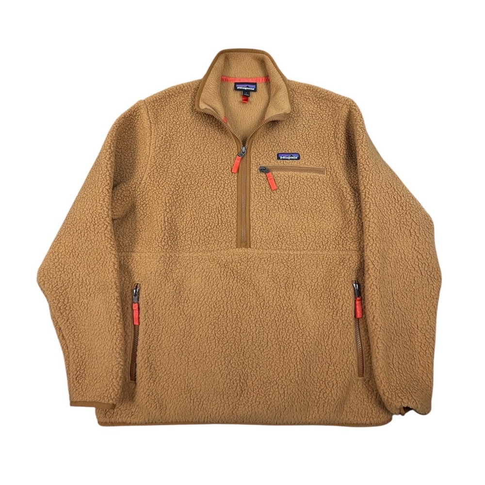 Patagonia Women's Retro Pile Marsupial Fleece Pullover Half Zip Nest Brown L